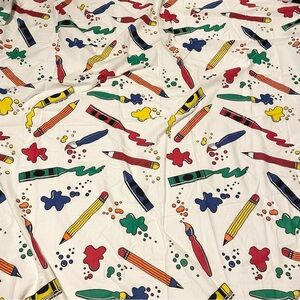 Vintage Multi Coloured Crayon and Pencil Patterned Twin Flat Sheet